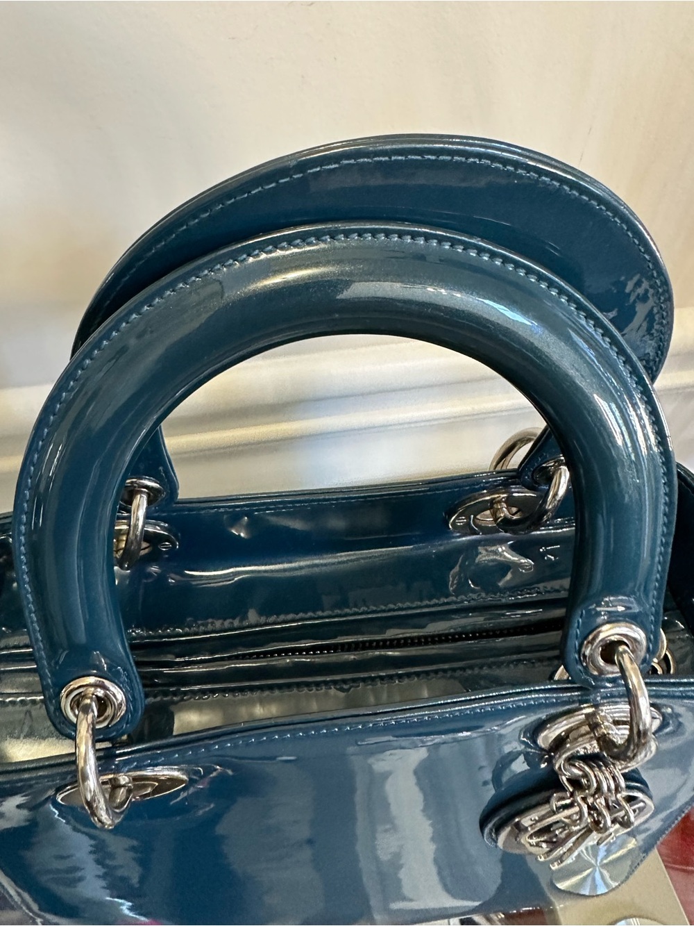 Dior Blue Patent Leather Lady Dior Top-Handle Bag - Picture 10 of 14
